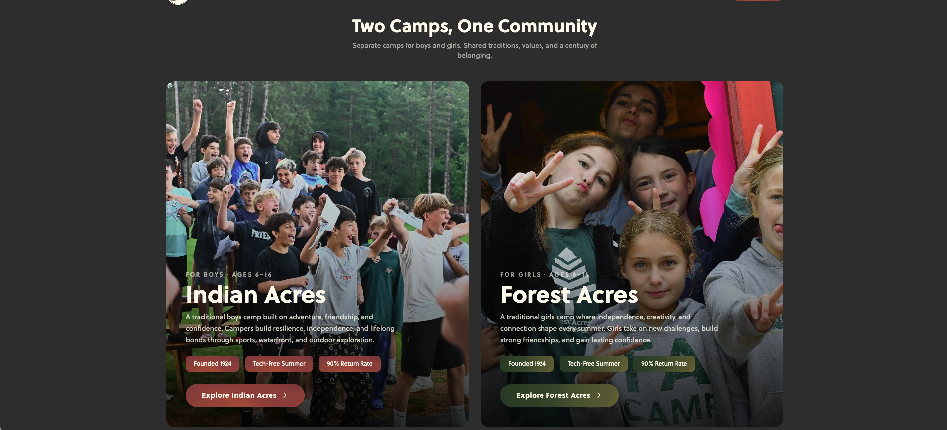 Indian and Forest Acres website designed by Basecamp
